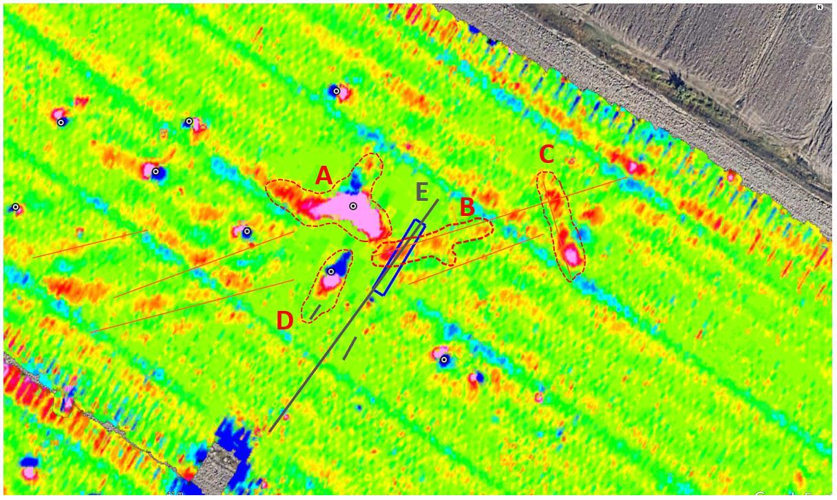 Mappa magnetometrica con anomalie georeferenziate e interpretazione UXO